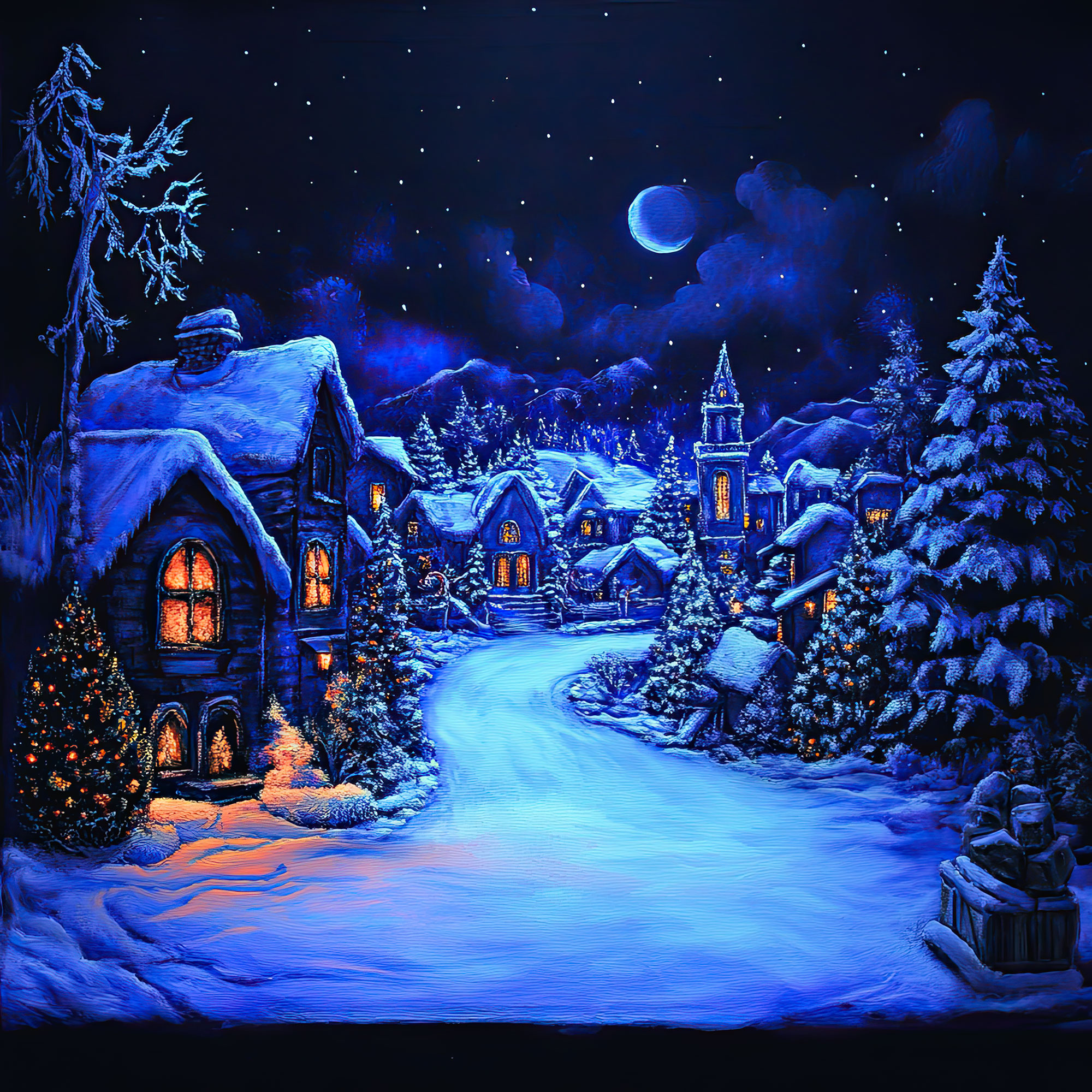 Preview for Winter-village-night-scene-christmas-backdrop-background-e8a5c