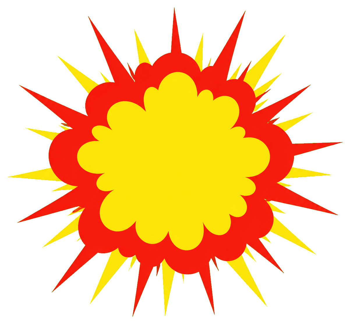 Red and yellow comic burst cloud with jagged explosion rays.
