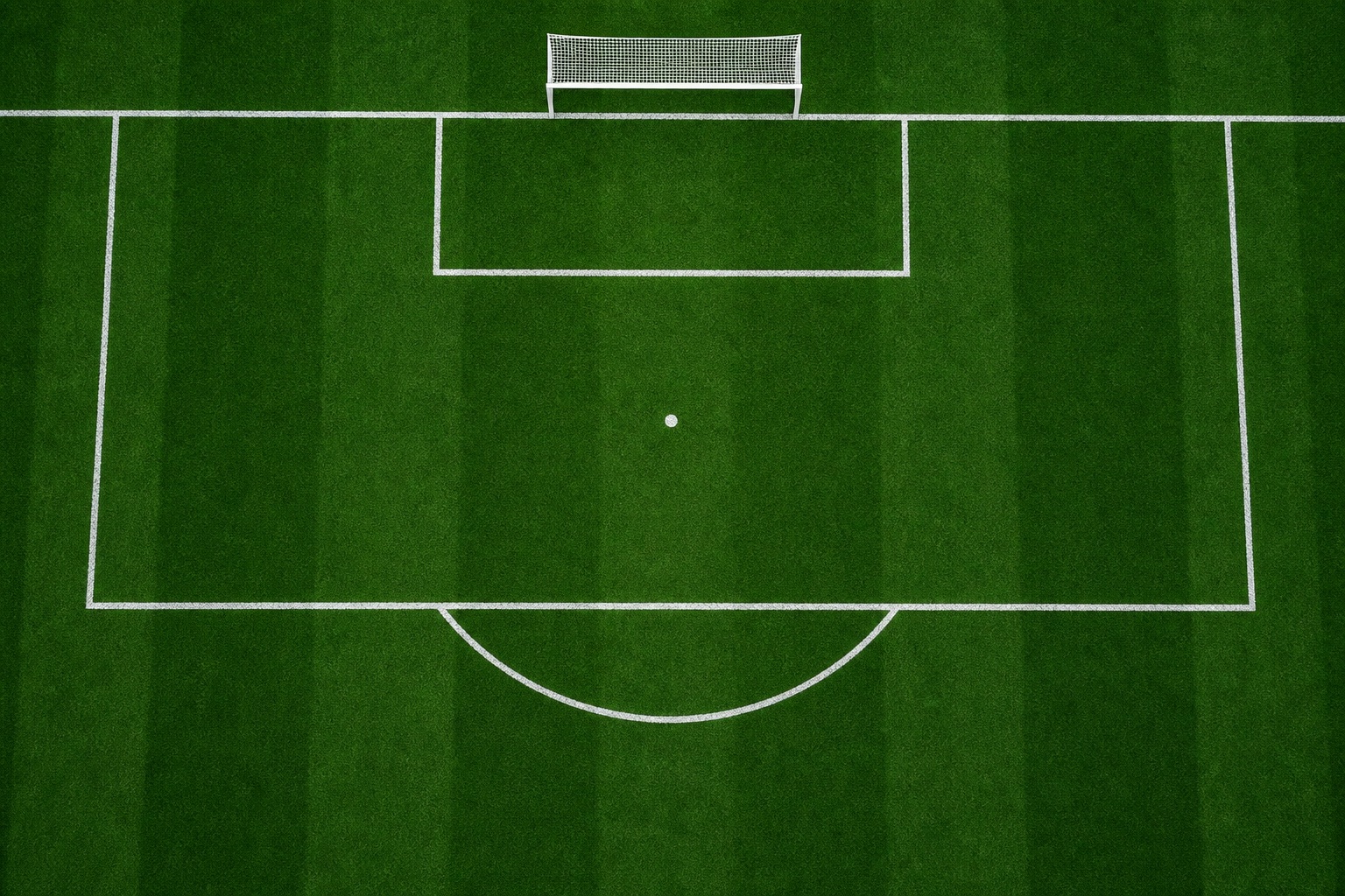 Top-down soccer field with chalk lines, penalty box, and green turf texture