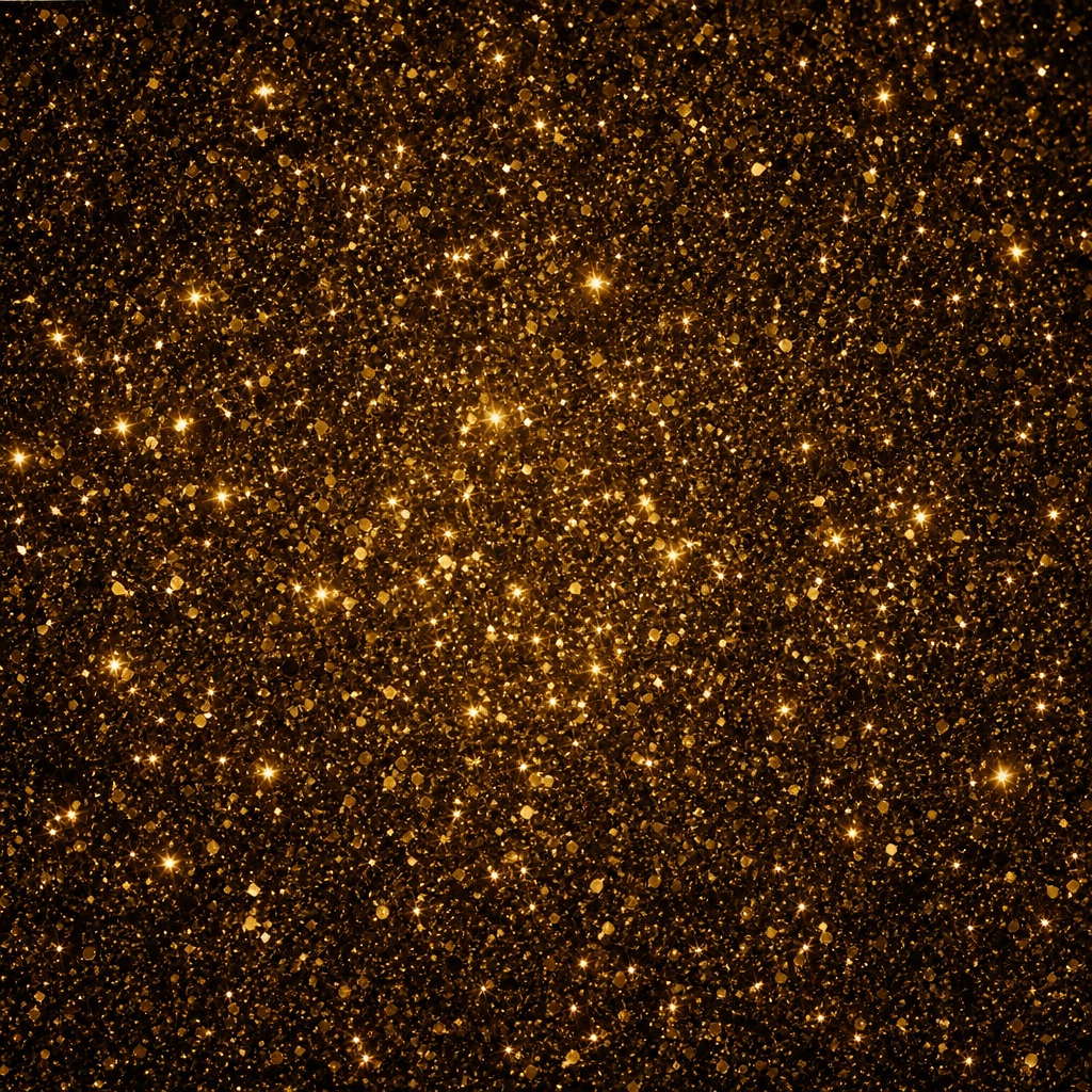 Dark gold glitter texture with scattered sparkling specks across a black background