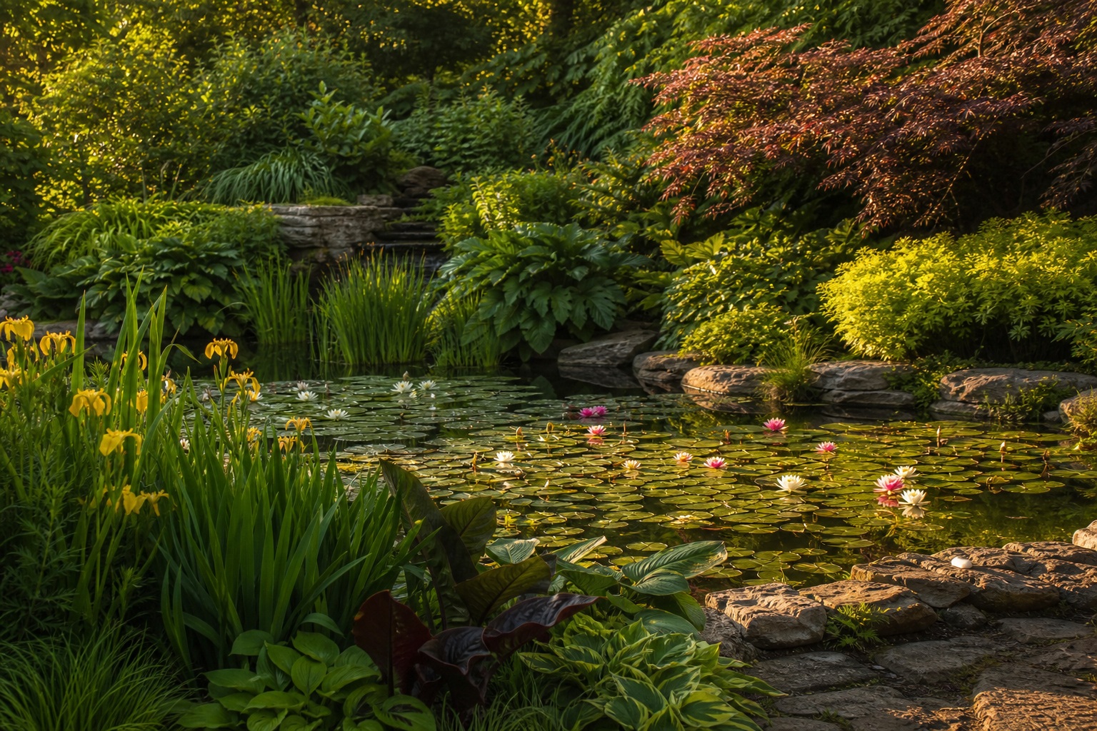 Preview for Late Afternoon Lily Pond Garden Background