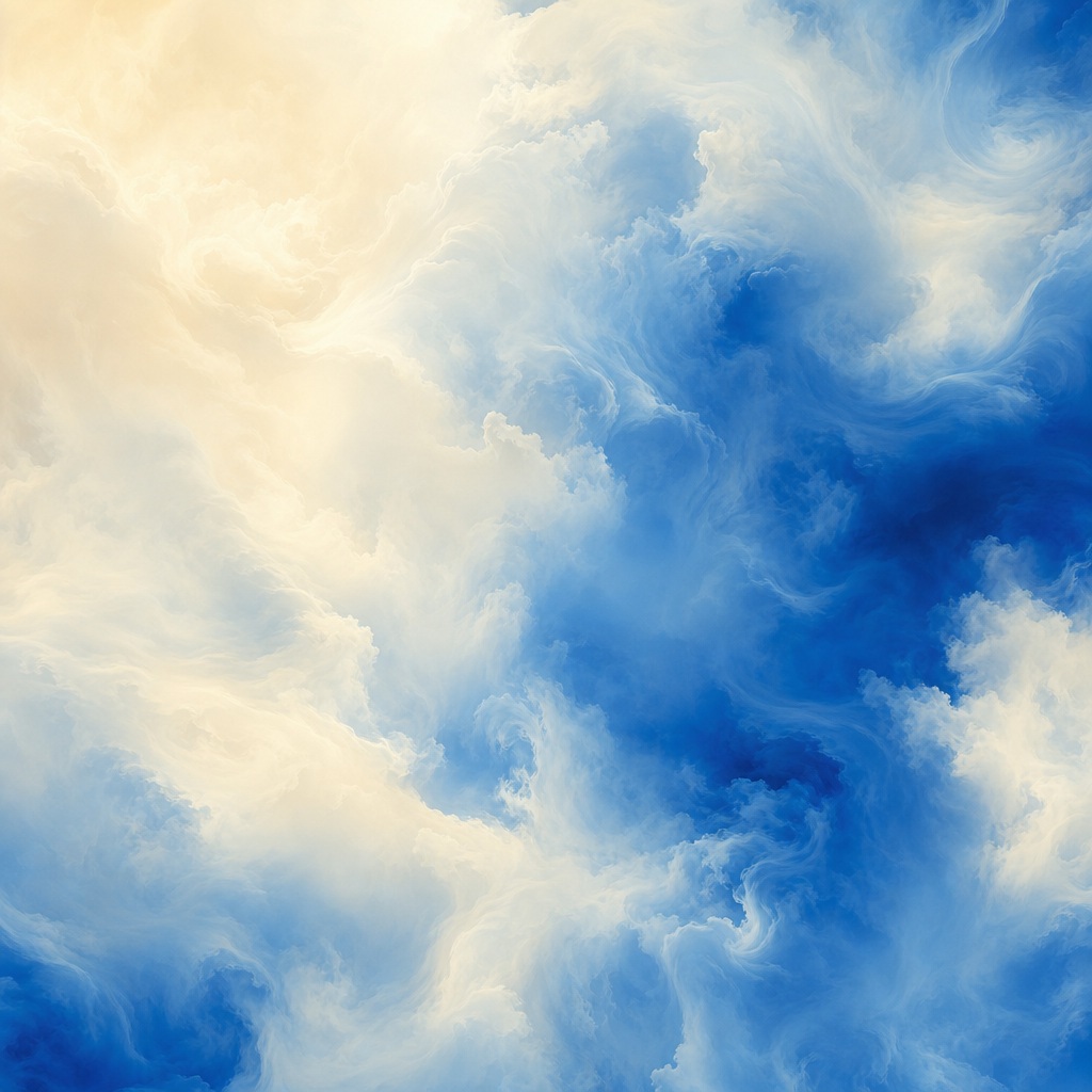 Cream and cobalt abstract vapor clouds with a soft duotone gradient