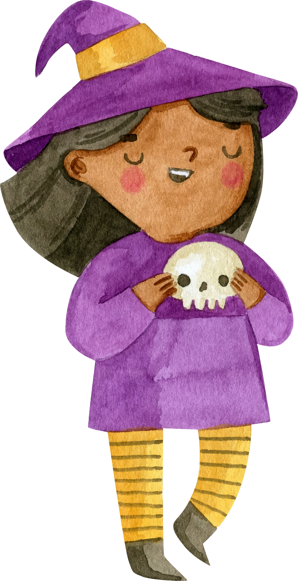Preview for Cartoon-witch-holding-skull-halloween-watercolor-sticker-93c56