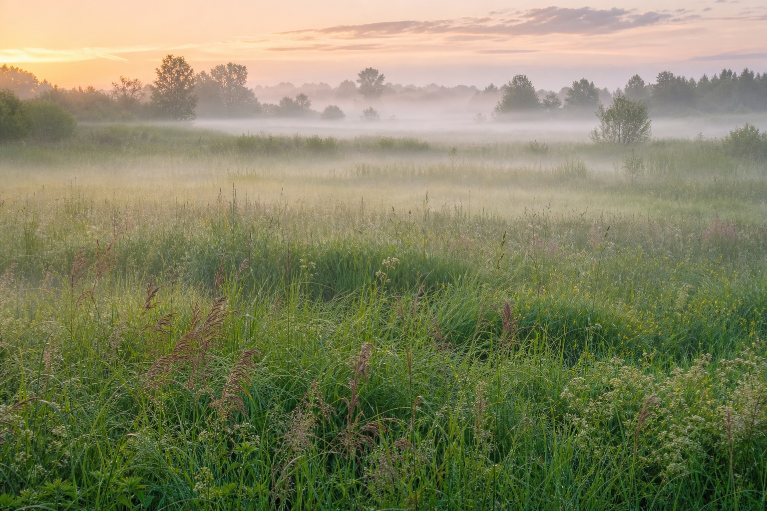 Preview for Spring Dawn Layered Meadow Fog Background
