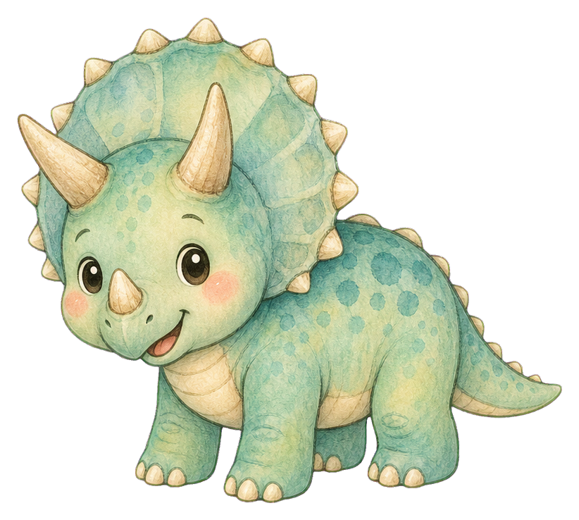 Cute kawaii triceratops with soft blue spots and small horns