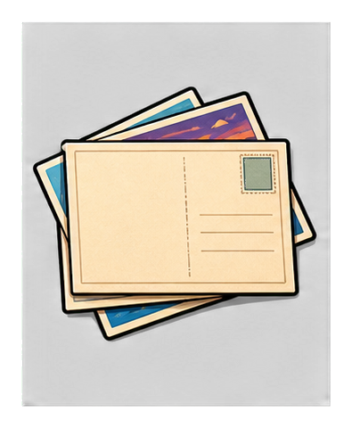 Two blank postcards stacked with a postage stamp and address lines