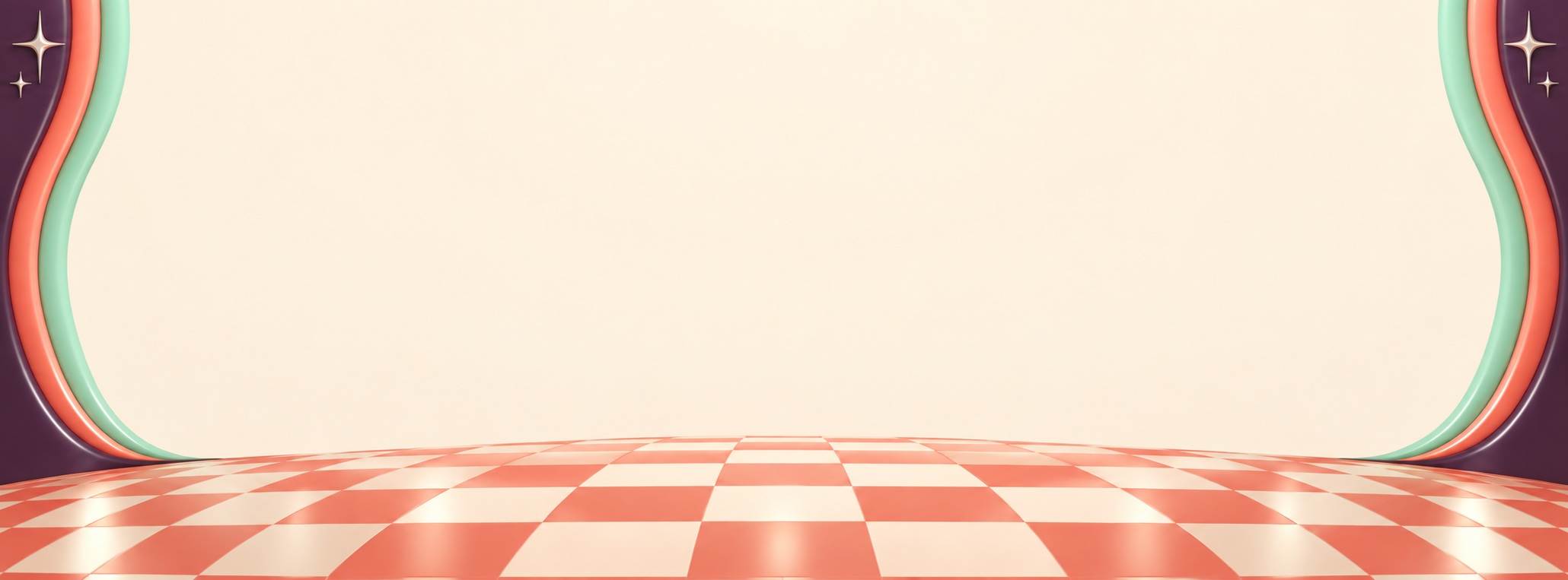 Preview for Panoramic Ivory Disco Stage With Coral Checkerboard Floor