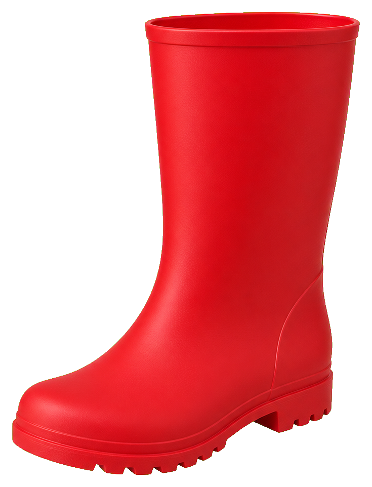 Red plain rain boot shown as a realistic object sticker on a transparent background.