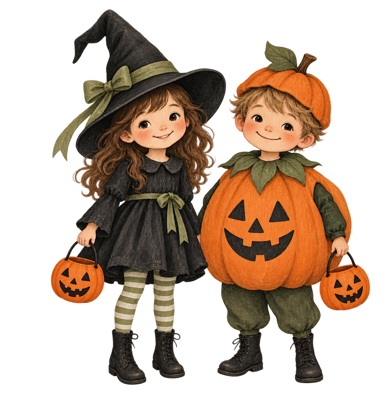 Preview for Painted Witch And Pumpkin Costume Trick Or Treating Children