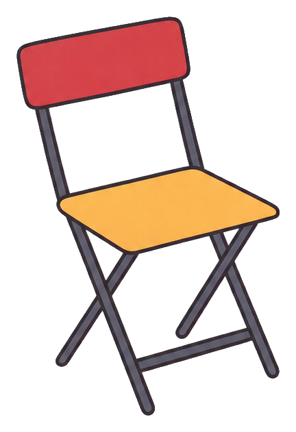 Minimal folding chair with a red backrest and yellow seat on a black frame