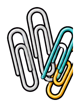 Cluster of overlapping paper clips in black, teal, and yellow outline styles