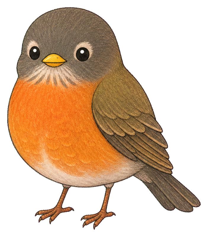 Cute kawaii robin bird sticker with orange chest and brown wings