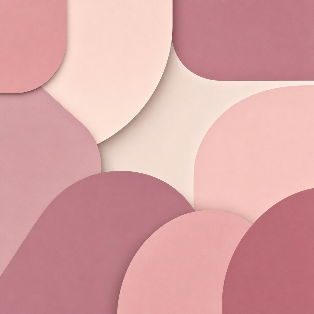 Layered pink and cream abstract curves with soft shadows and geometric depth