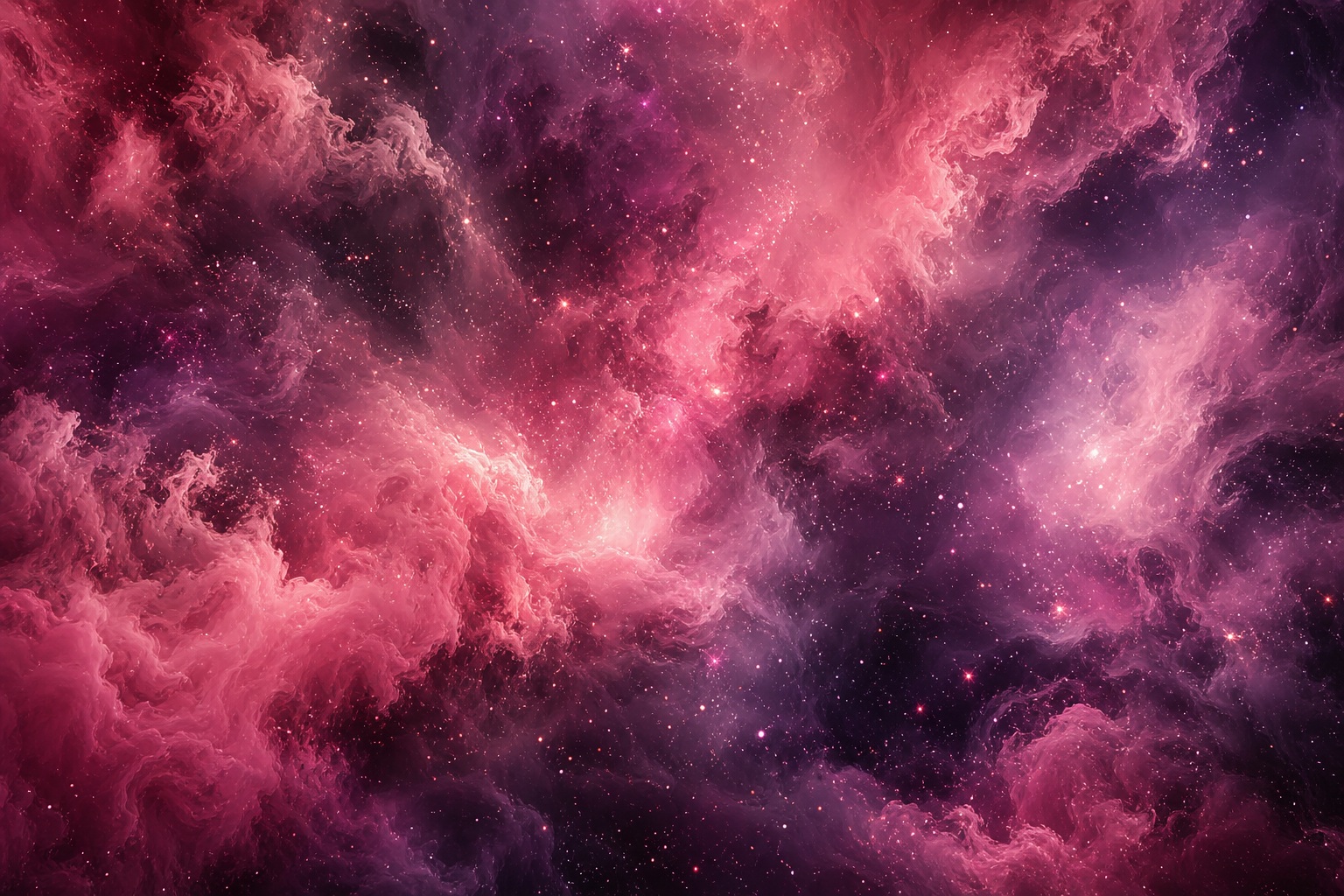 Dark pink cosmic dust and nebula-like clouds glowing across a space background