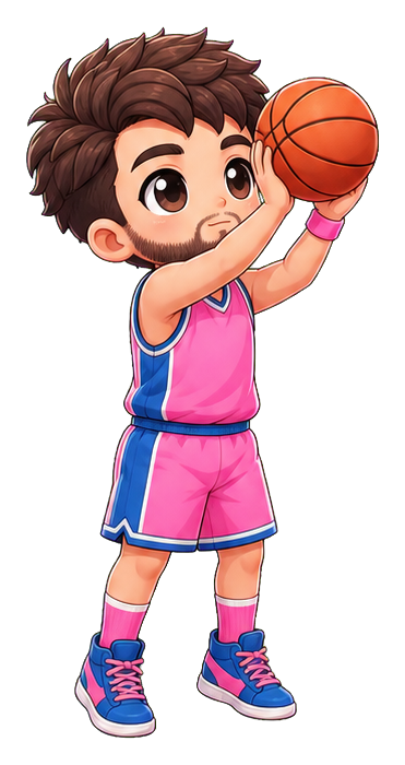Kawaii basketball player in pink uniform shooting a free throw.