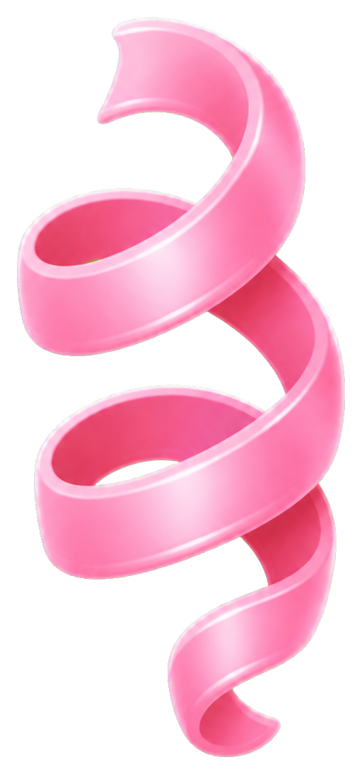 Pink curled streamer ribbon sticker with a glossy spiral shape