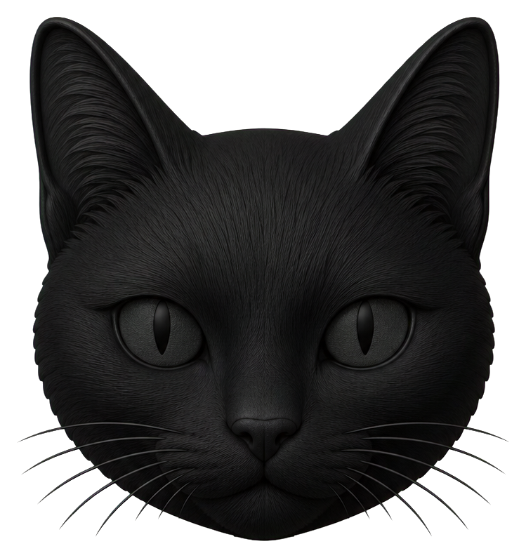 Sleek black cat face sticker with pointed ears and dark eyes
