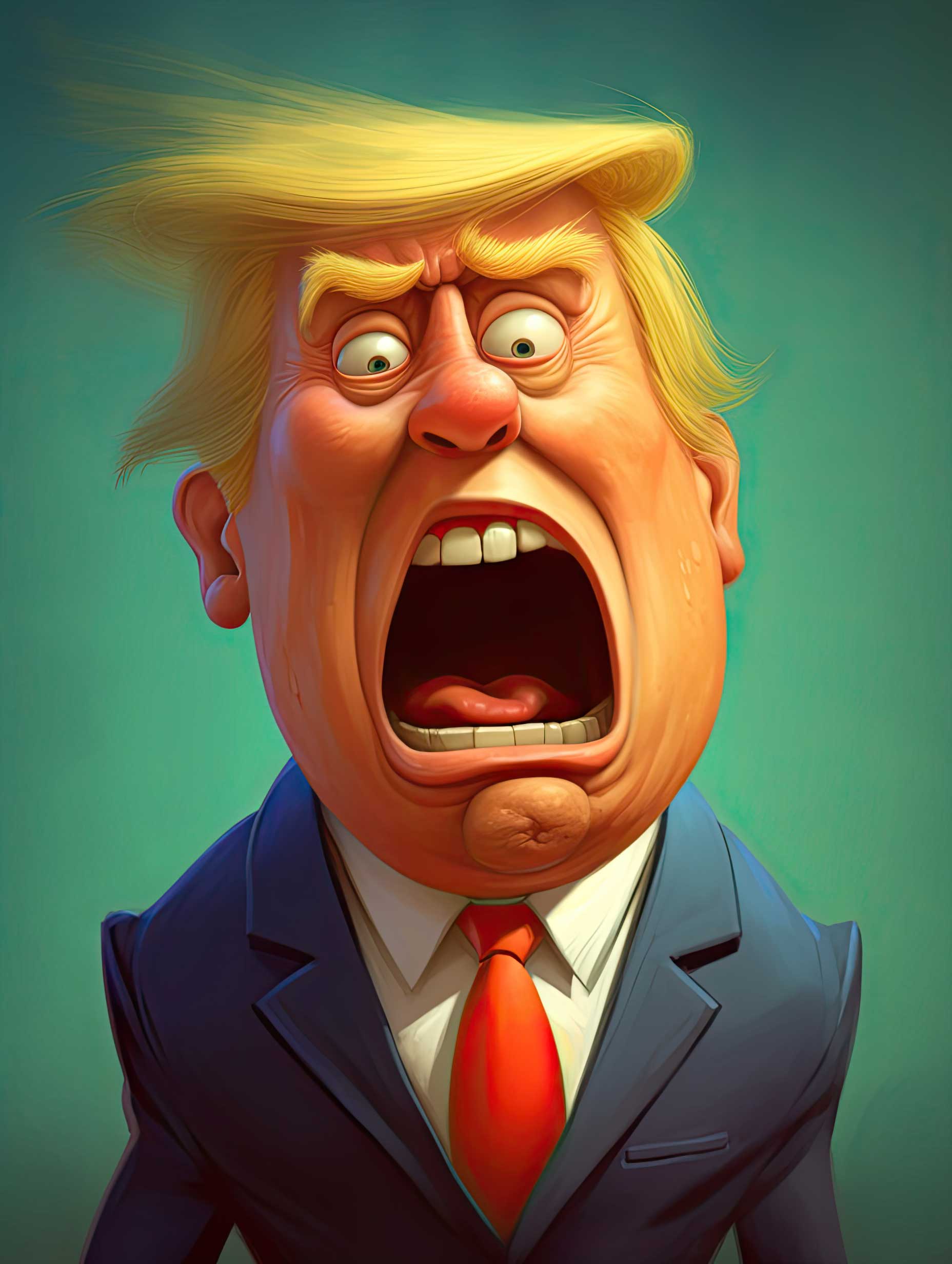 Angry cartoon man in a suit and red tie shouting with an open mouth.