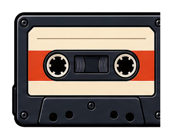 Blank vintage cassette tape with cream label and orange stripe