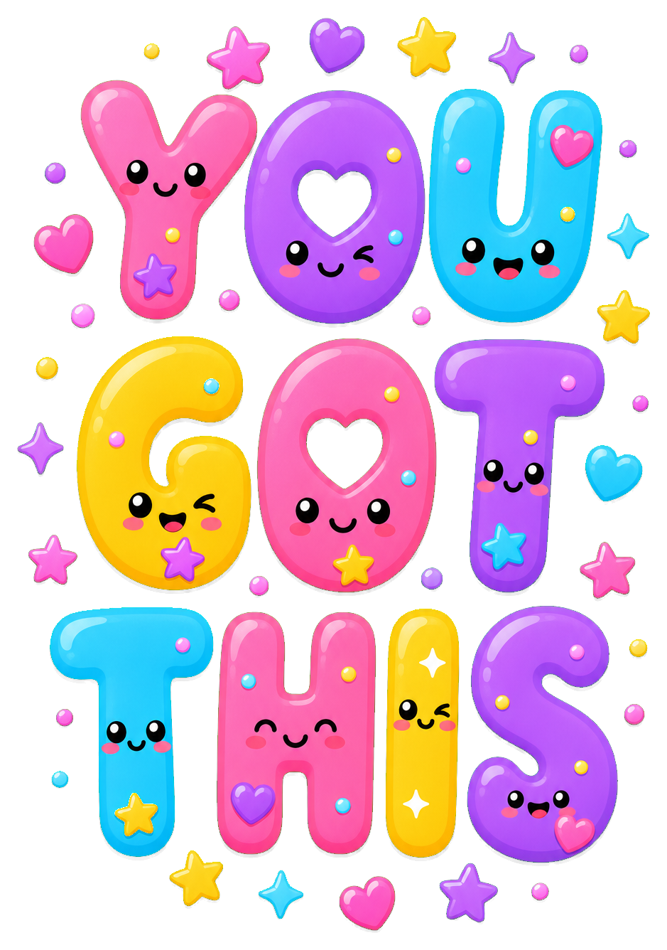 Colorful kawaii-style sticker reading You Got This with hearts and stars