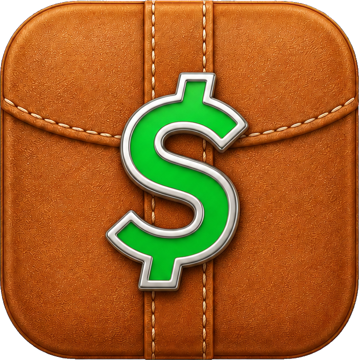Brown leather wallet icon with a green dollar sign on the front