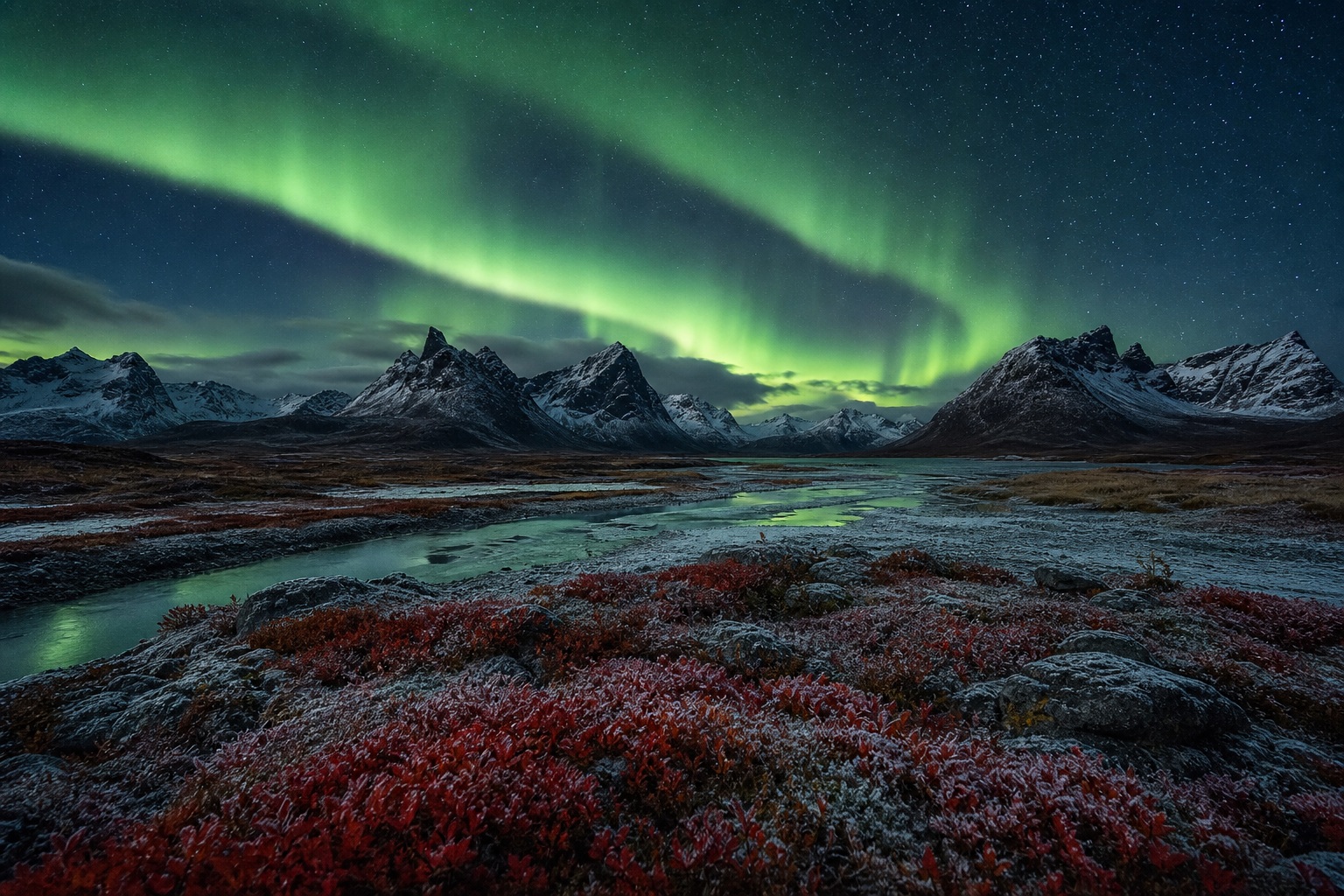Preview for Aurora Night Mountain Landscape Background