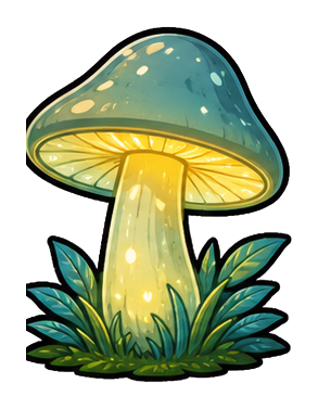 Glowing mushroom with a bright cap and leafy forest base