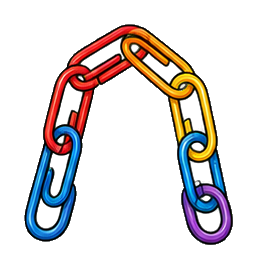 Colorful rainbow chain made of linked paperclip shapes on a transparent background