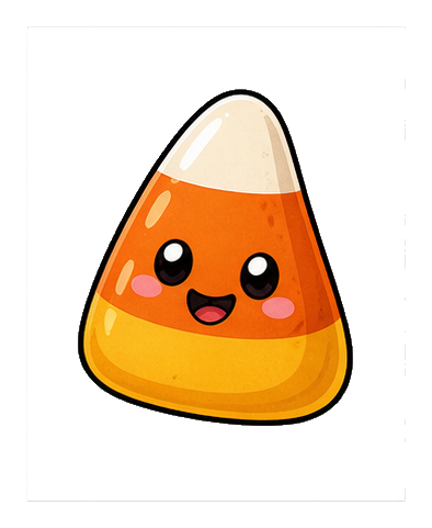 Cute candy corn character sticker with a smiling face and Halloween style