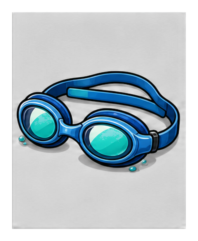 Blue swim goggles sticker graphic on a black background