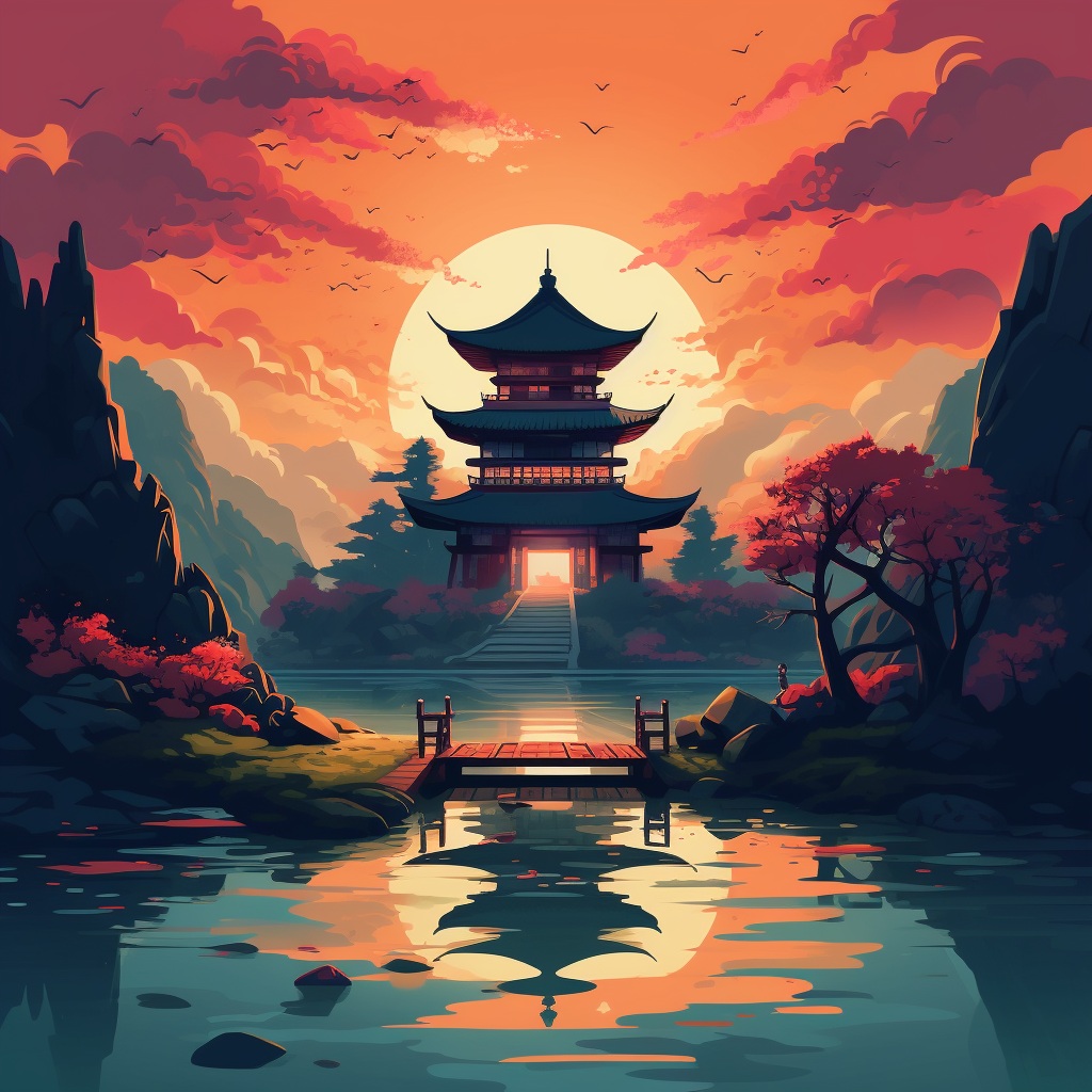 Preview for Asian Pagoda Sunset Cityscape Background