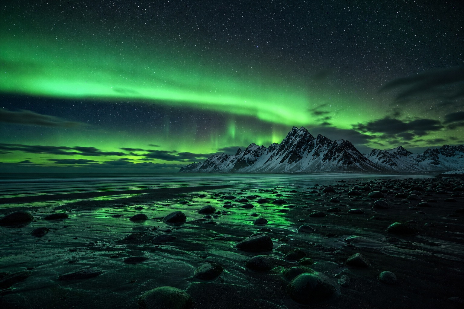 Preview for Aurora Night Volcanic Beach Background