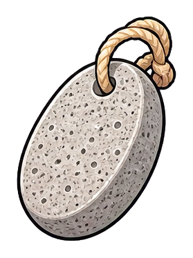 Oval pumice stone with a rope loop handle on top