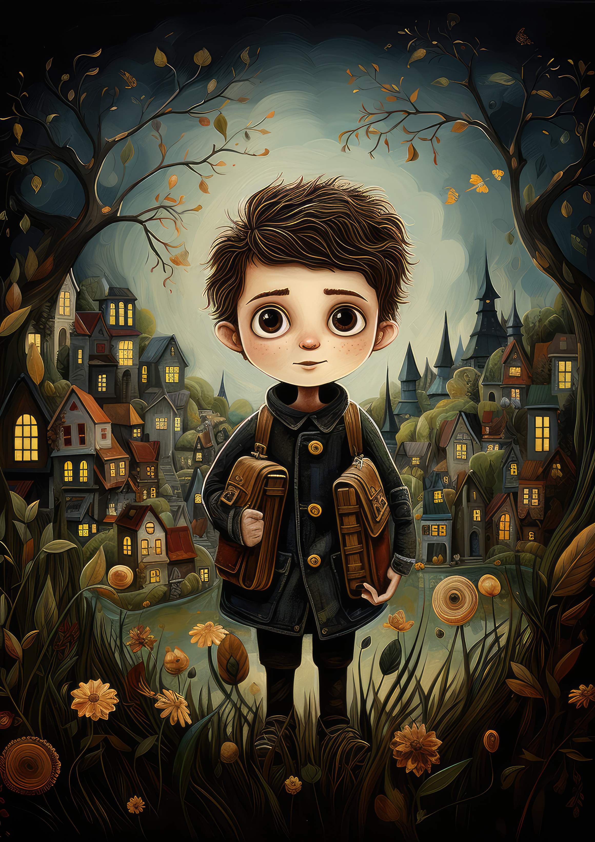 Preview for Whimsical-boy-autumn-village-art-background-912cc