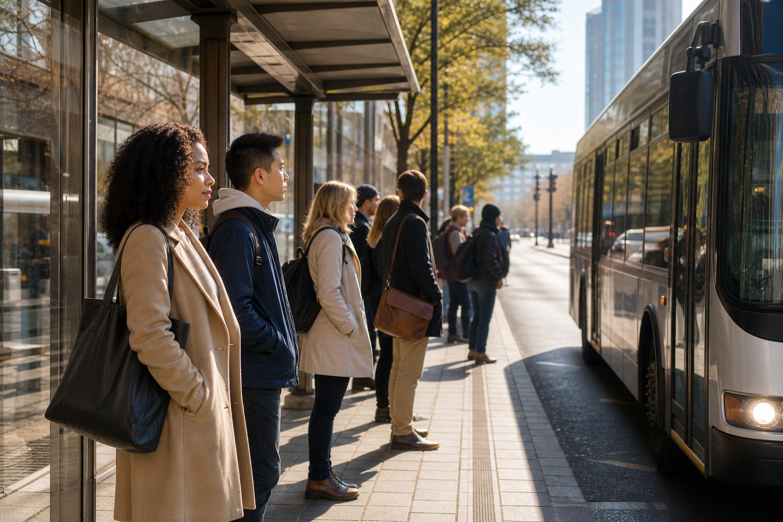 Preview for Urban Commuters At Train Platform Background