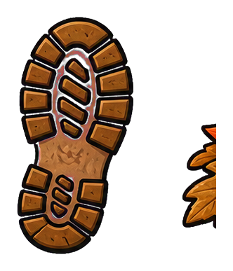 A brown trail boot print sticker with tread marks and a rugged outdoor style.