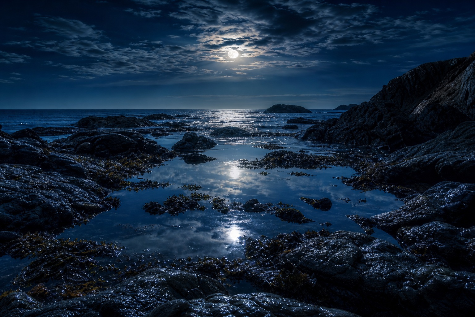 Preview for Moonlit Tidal Pool Stock Background