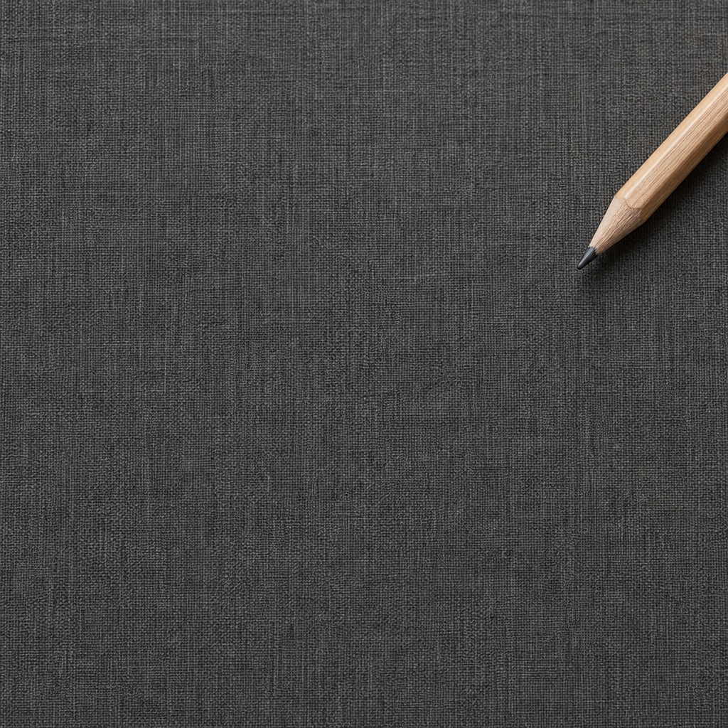 Square graphite fabric surface with a pencil in the upper right corner