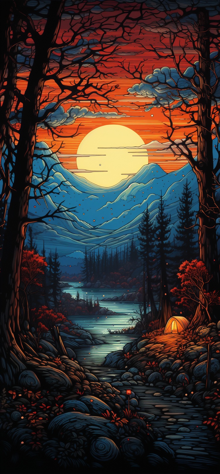Preview for Camping Sunset Forest Background