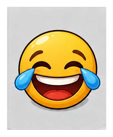 Yellow laughing face with tears streaming from both eyes and a wide open smile