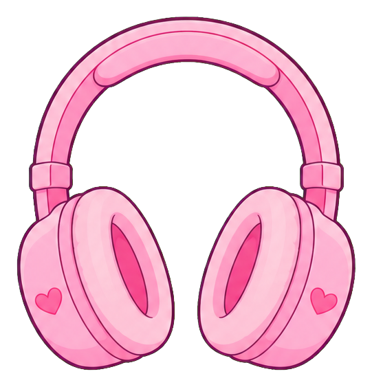 Cute pink headphones sticker with pastel shading and small heart details.