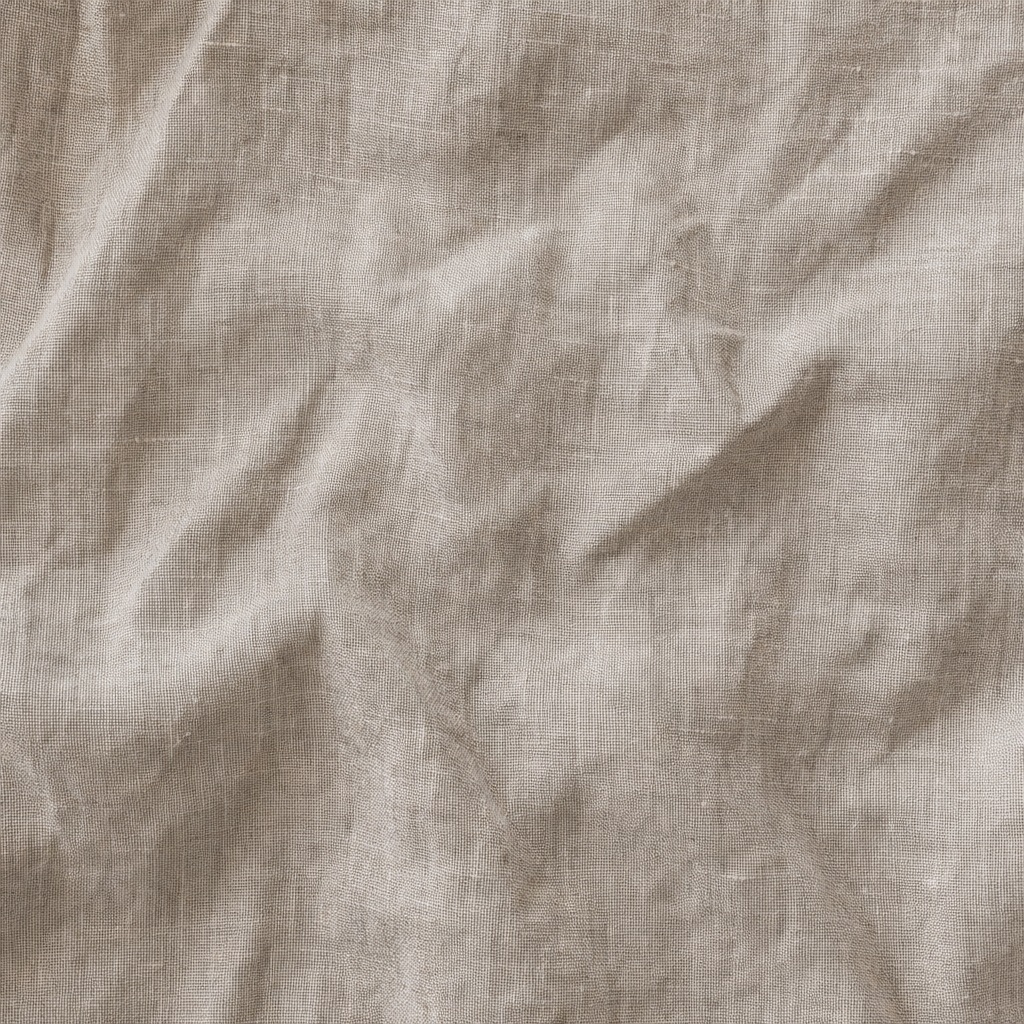 Soft beige linen fabric texture with natural wrinkles and woven fibers