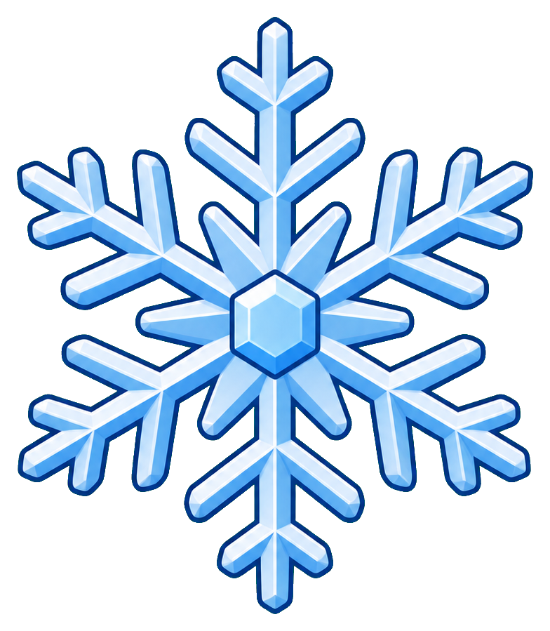 Blue six-point snowflake icon with a geometric center