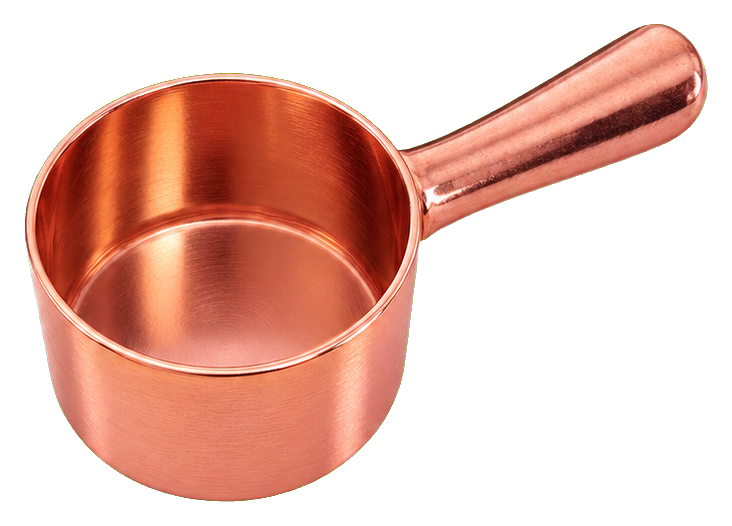 Realistic copper measuring scoop with a handle on a white background