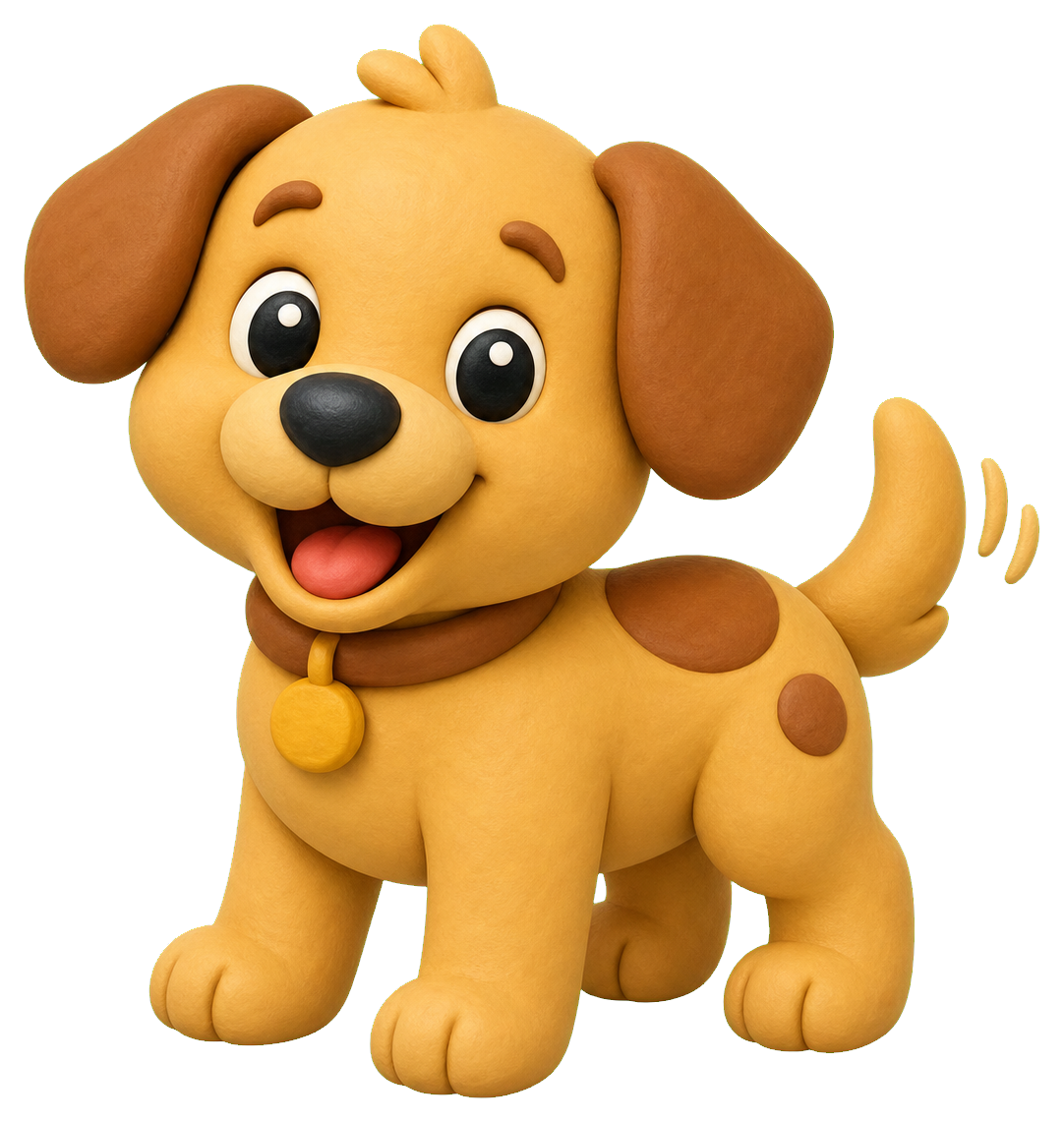 Cute 3D cartoon puppy sticker with floppy ears and a wagging tail