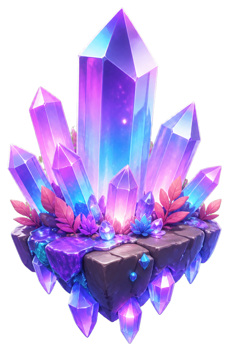 Floating purple crystal cluster glowing above a dark rocky base