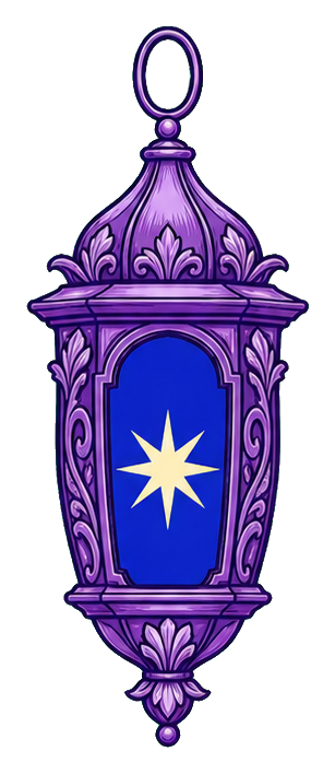 Purple violet lantern with ornate details and a blue center panel featuring a star