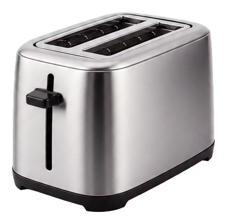 Realistic silver toaster with two slots and a black lever
