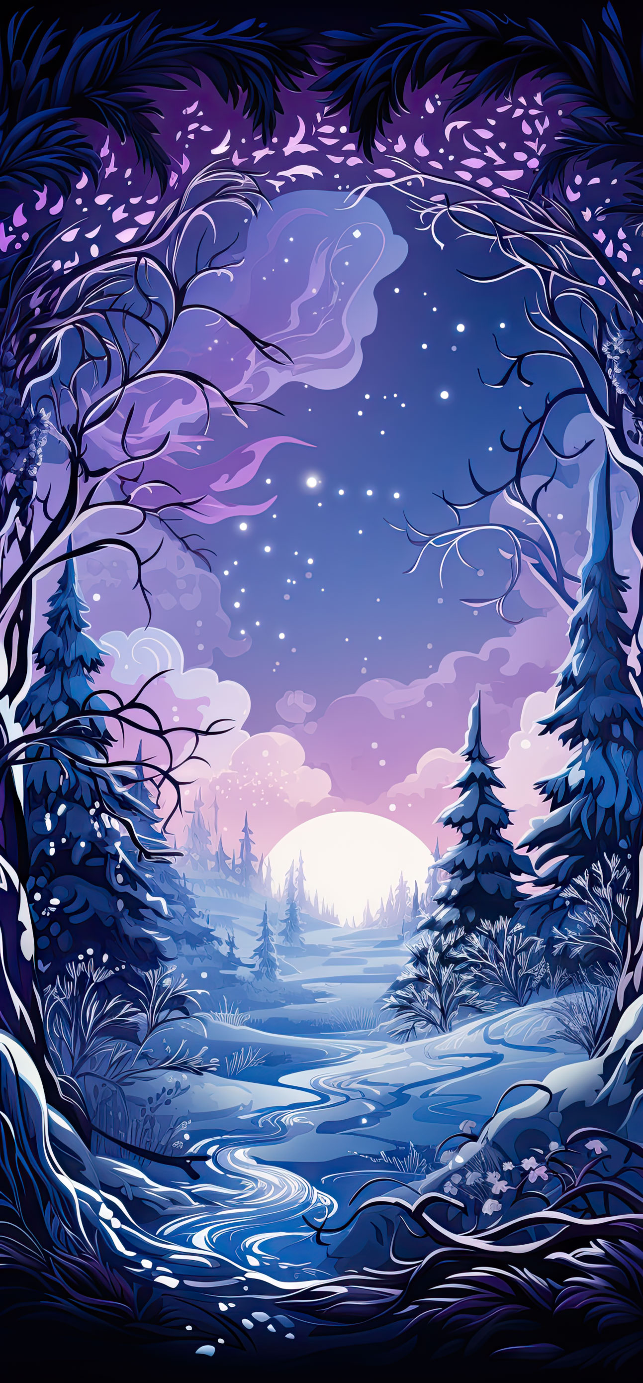 Preview for Winter-night-landscape-illustration-christmas-phone-background-97b12