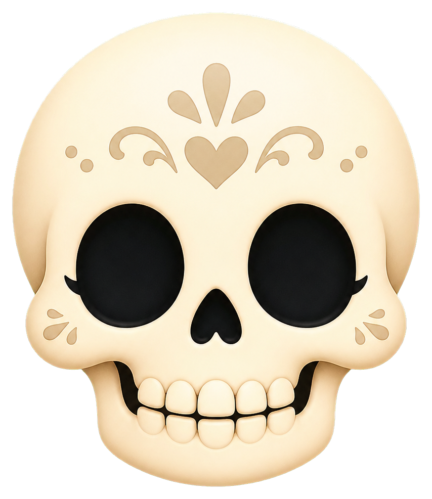 Cute cream-colored skull with black eyes and small decorative flourishes